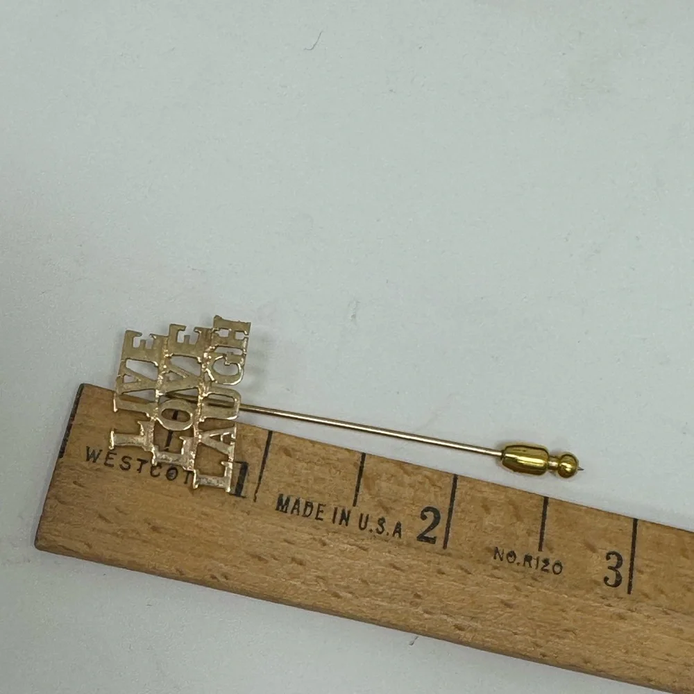 14K solid yellow Gold 'Live Love Laugh' Stick Pin